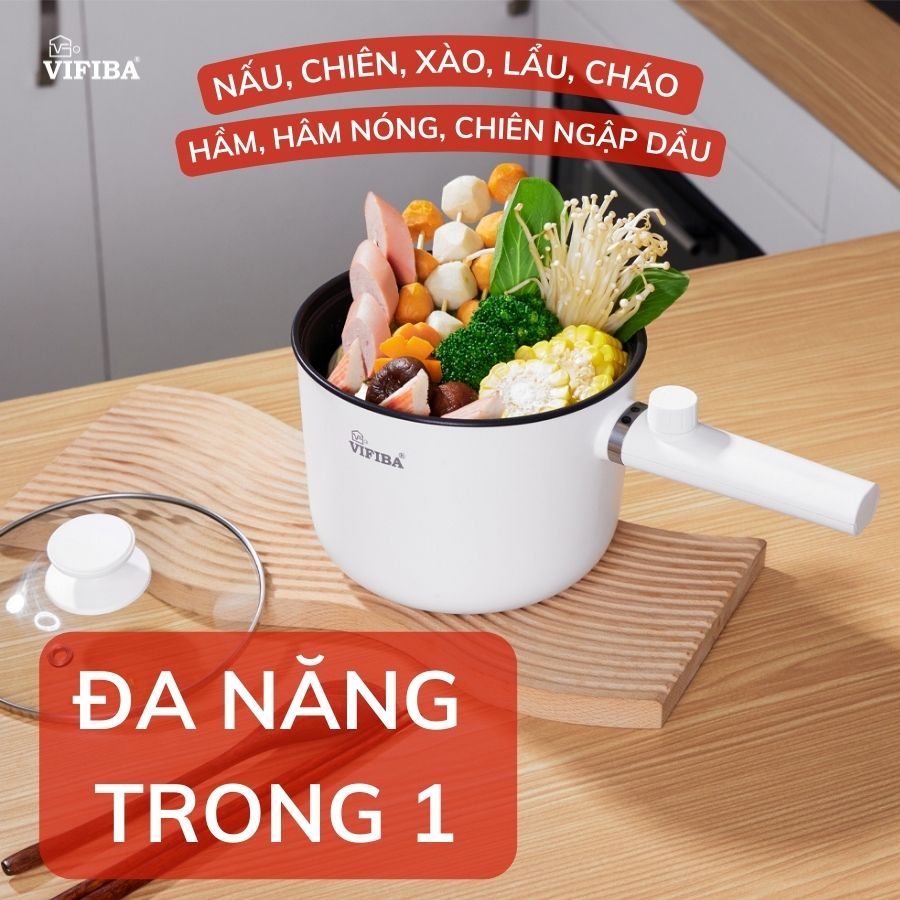 Nồi điện đa năng chống dính cao cấp, nồi lẩu điện mini 2IN1, chảo điện thông minh tiện lợi Homea2z công suất 600W