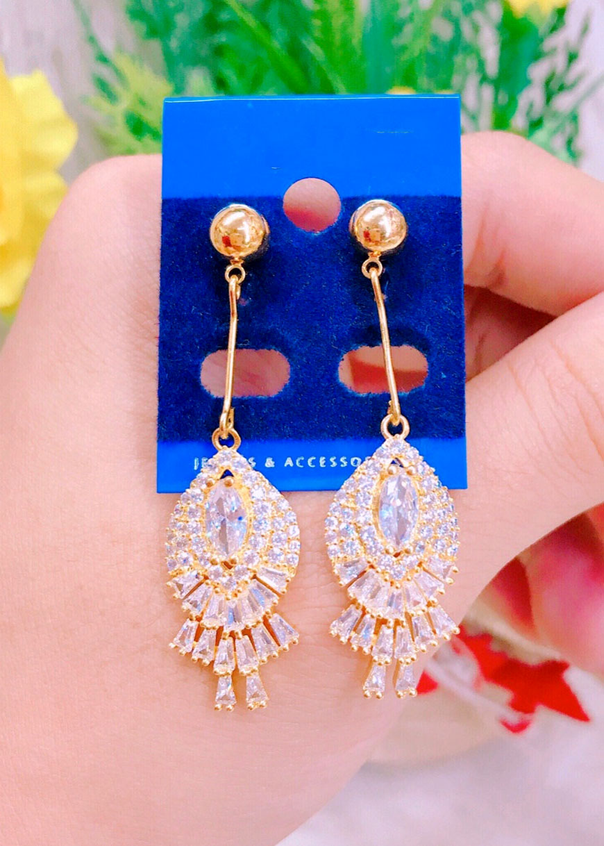 Đôi Bông Tai Mạ Vàng 18K Mẫu 070.03.01 - Mang Đi Chơi, Đi Tiệc Rất Sang - Không Đen - Không Dị Ứng