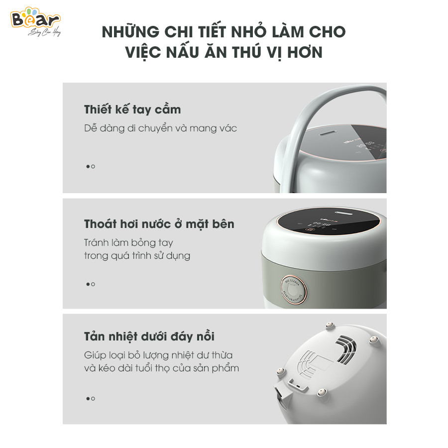 Nồi Cơm Cao Tần, Nồi Cơm Điện Thông Minh BEAR SB-NC16L Dung Tích 1.6 Lít Công Suất 400 W - Hàng Chính Hãng