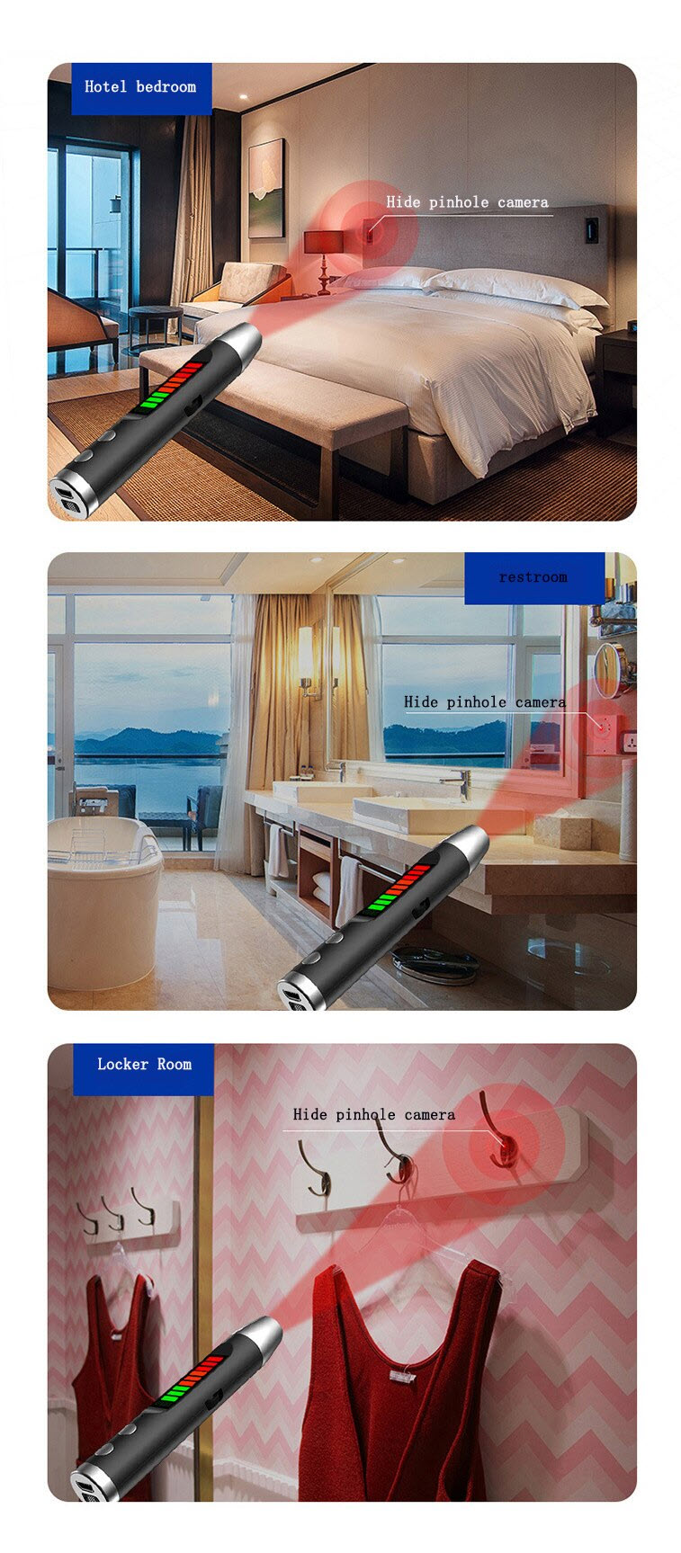 ROGTZ - RF Detector S16 Thiết bị dò Camera ẩn mini Máy nghe trộm Tín hiệu Wifi Tín hiệu GPS Tín hiệu điện thoại Phạm vi dò rộng Dải tần 100-8000MHz Độ nhạy cao Pin Lithium 3.7V 300mAh Độ bền cao Oto Văn phòng Khách sạn Nhà nghỉ Nhà ở - Hàng Chính Hãng