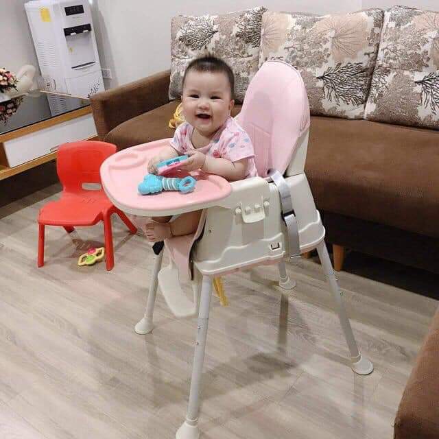 Ghế Ăn Dặm, Ghế Ăn Nâng Hạ Độ Cao Có Nệm Và Bánh Xe - Màu Hồng