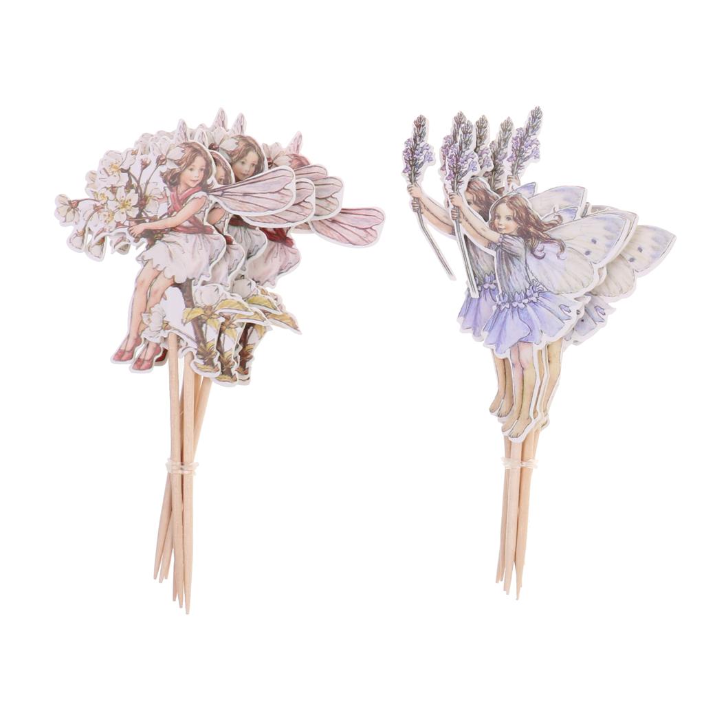 48pcs Flower Fairy Pixie Cupcake Picks Cake Topper Bridal Shower Party Decor