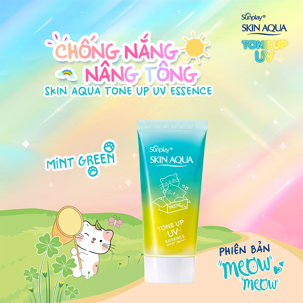 Tinh chất chống nắng nâng tông dành cho da dầu/hỗn hợp Sunplay Skin Aqua Tone Up UV Milk (Mint Green) (dành cho da sáng, có khuyết điểm đỏ) (50g)