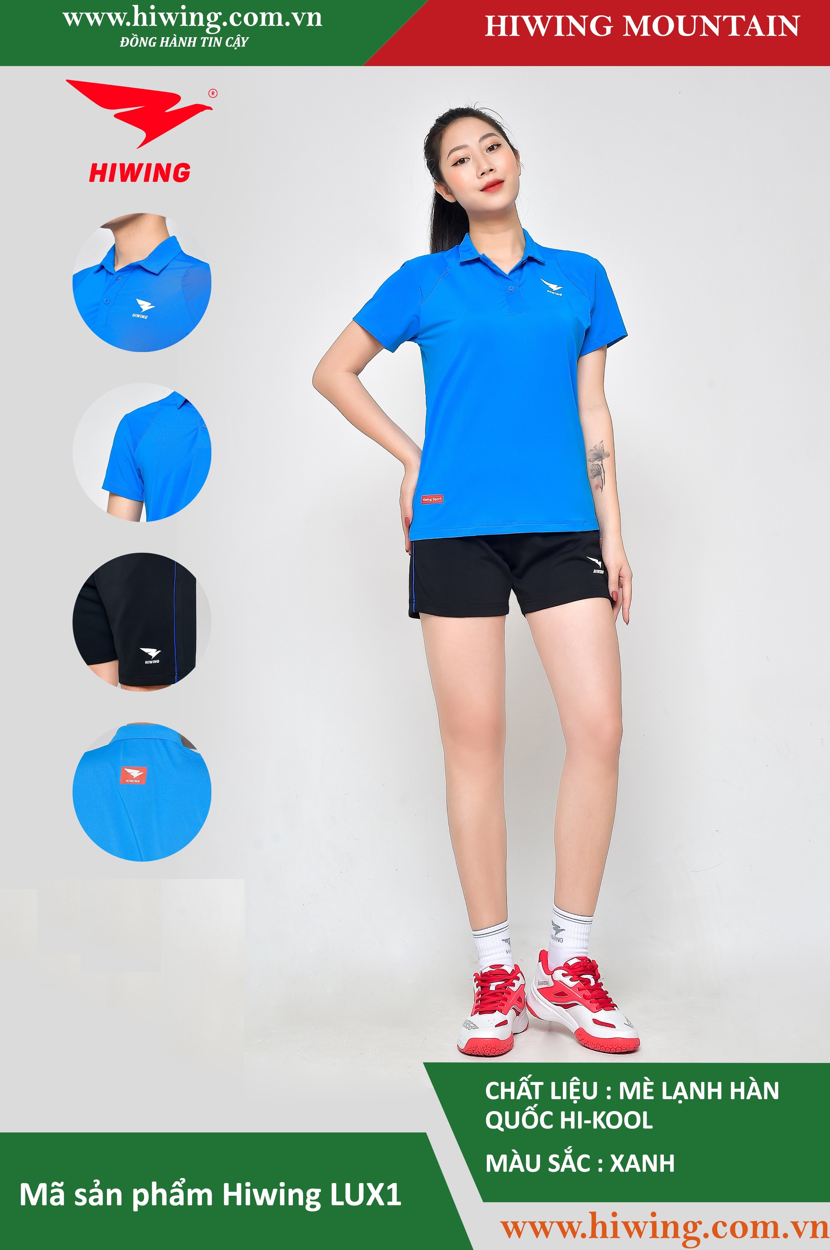 Áo tennis, áo cầu lông Hiwing Mountain Lux 1 màu xanh
