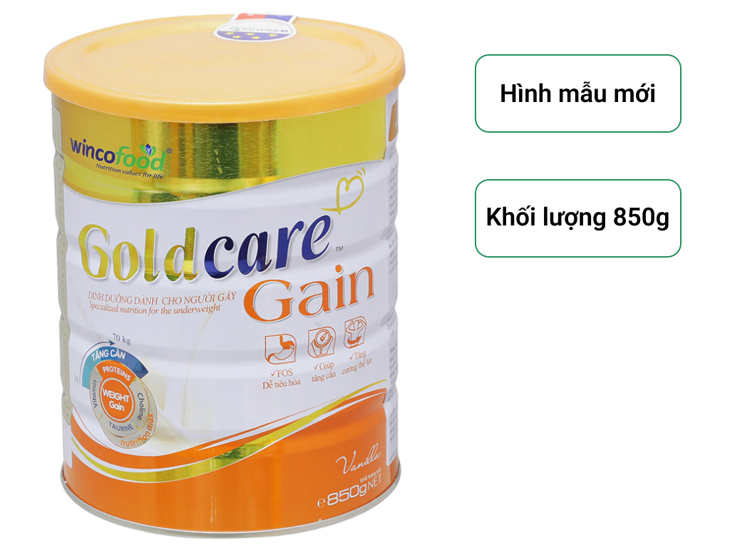 Sữa bột Wincofood Goldcare Gain: thích hợp cho mọi đối tượng và trẻ từ 1 tuổi trở lên giúp tăng cân và tăng cường thể lực