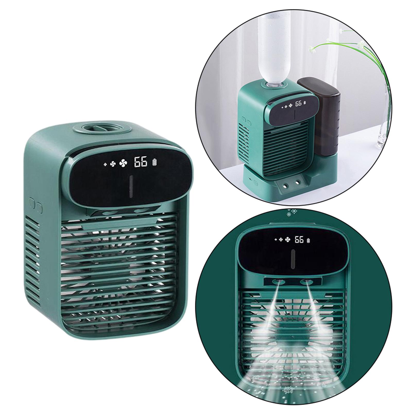 Portable Air Conditioner Cooler, Noiseless Fan USB Rechargeable Desk Fan with 3 Speeds, LED Display, Office Cooler Humidifier for Home Dorm Car