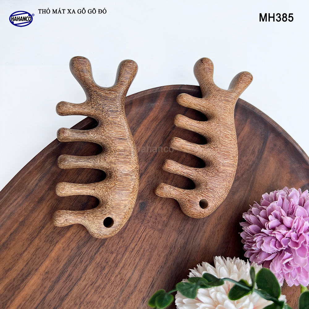 Dụng Cụ Mát Xa Tai Thỏ 5 Răng Gỗ Gõ Đỏ Thư Giãn Giảm Dụng Tóc - HAHANCO - MH385