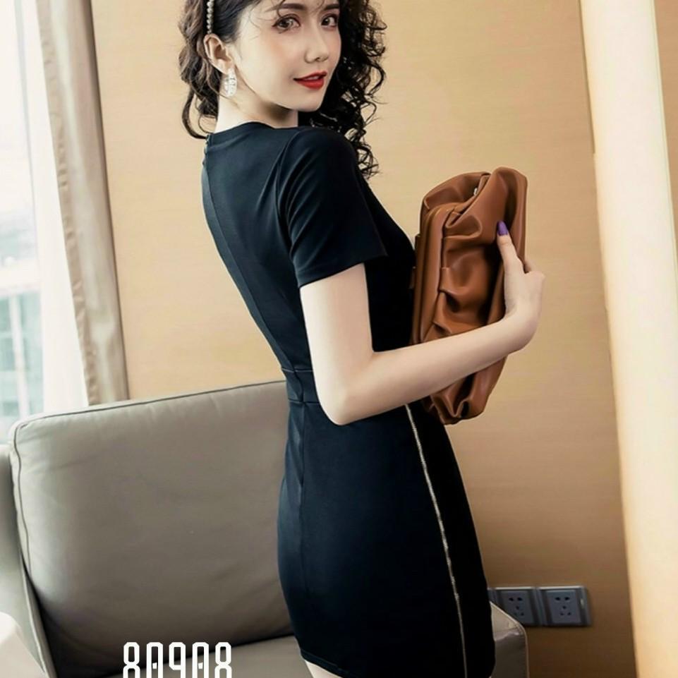Set bộ nữ văn phòng,đồ mặc nhà dạo phố màu đen khóa kéo cách điệu