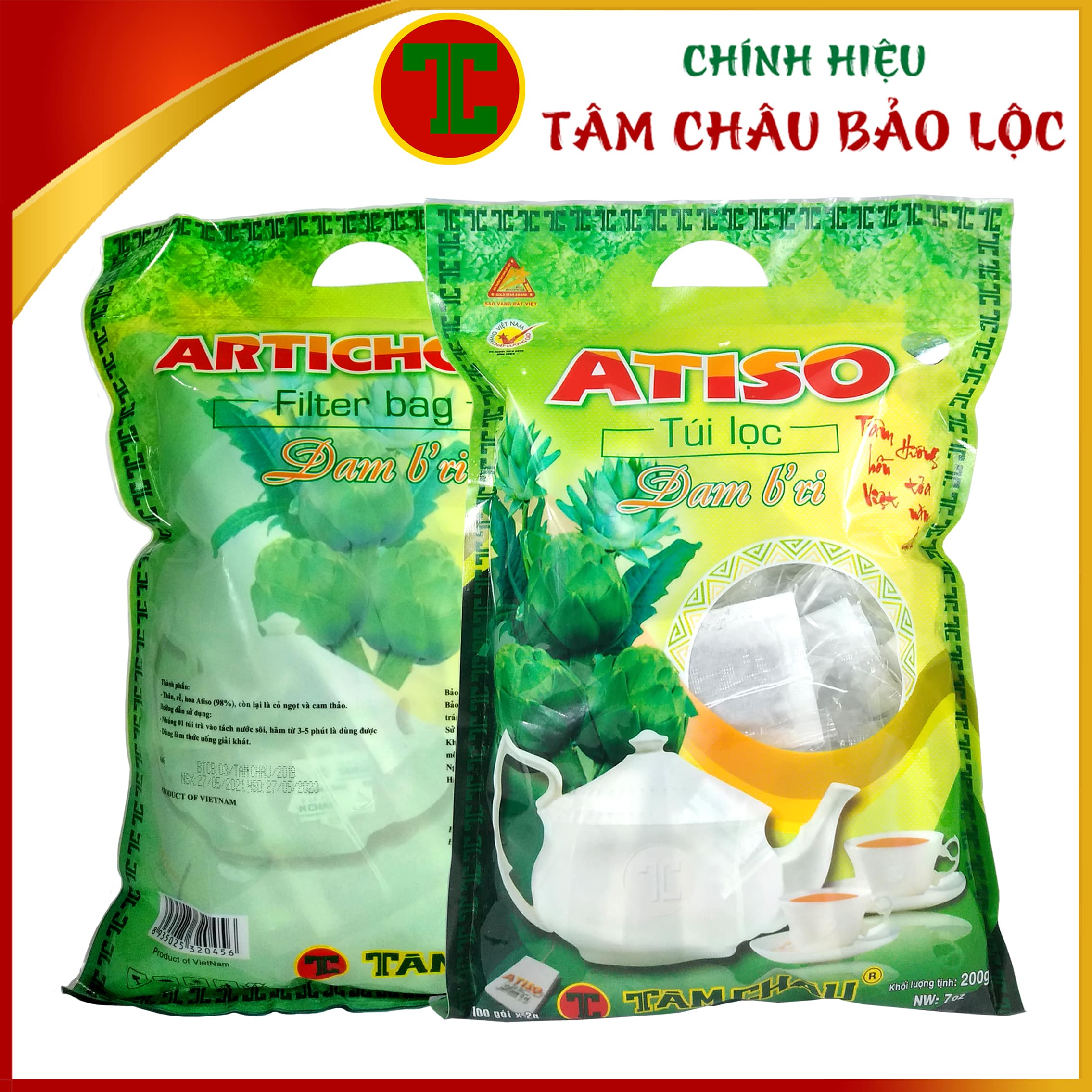 Trà Atiso Túi Lọc Cao Cấp 200G (100 Túi Lọc x 2G/Túi Lọc) - Chính hiệu TÂM CHÂU BẢO LỘC