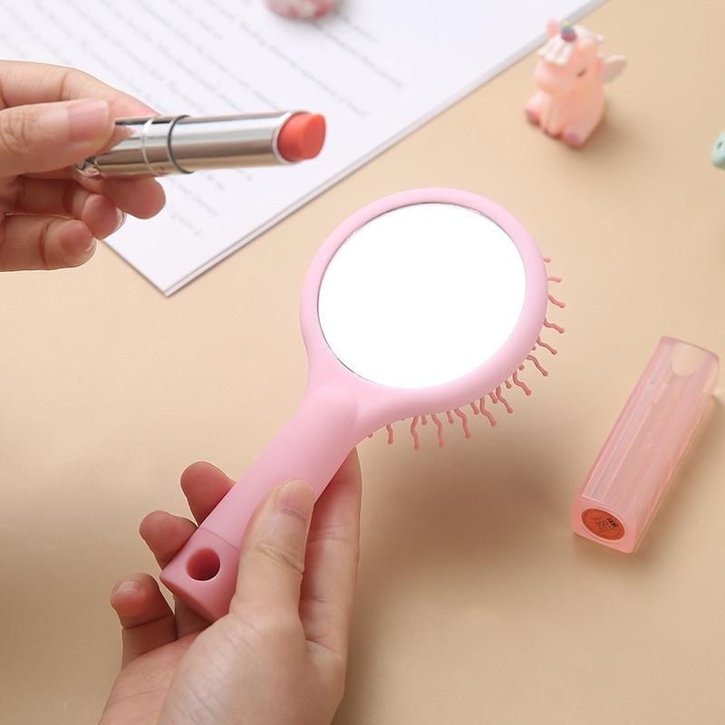 Lược gương 2in1 chải tóc gỡ rối massage da đầu giảm rụng & kích thích mọc tóc cute nhiều màu - Lượt chải tóc kèm gương