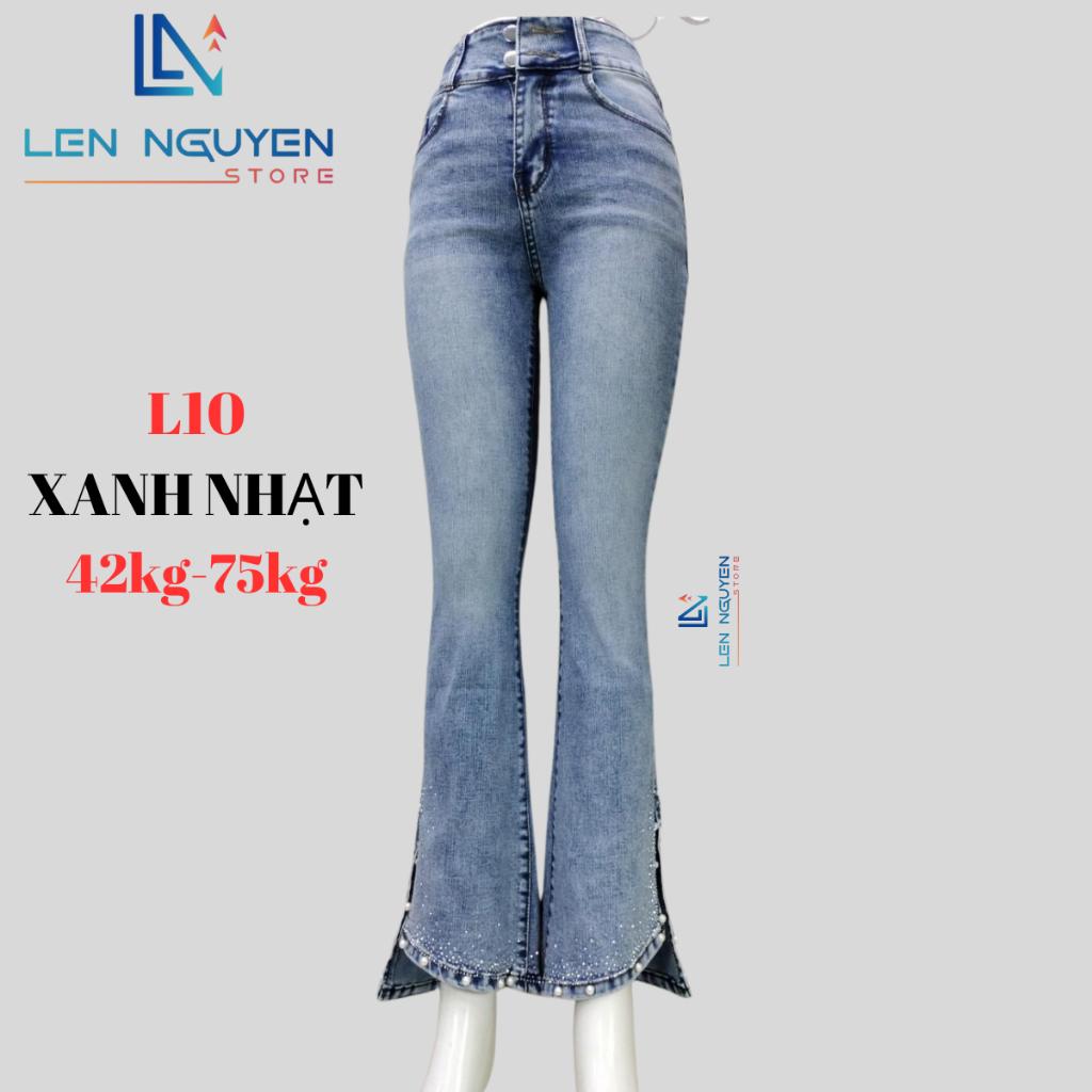L10_Quần jean nữ, loe, lưng cao, quần bò nữ dáng ôm, quần rin nữ có big size, cho 42kg đến 75kg,LEN NGUYEN STORE - Đen
