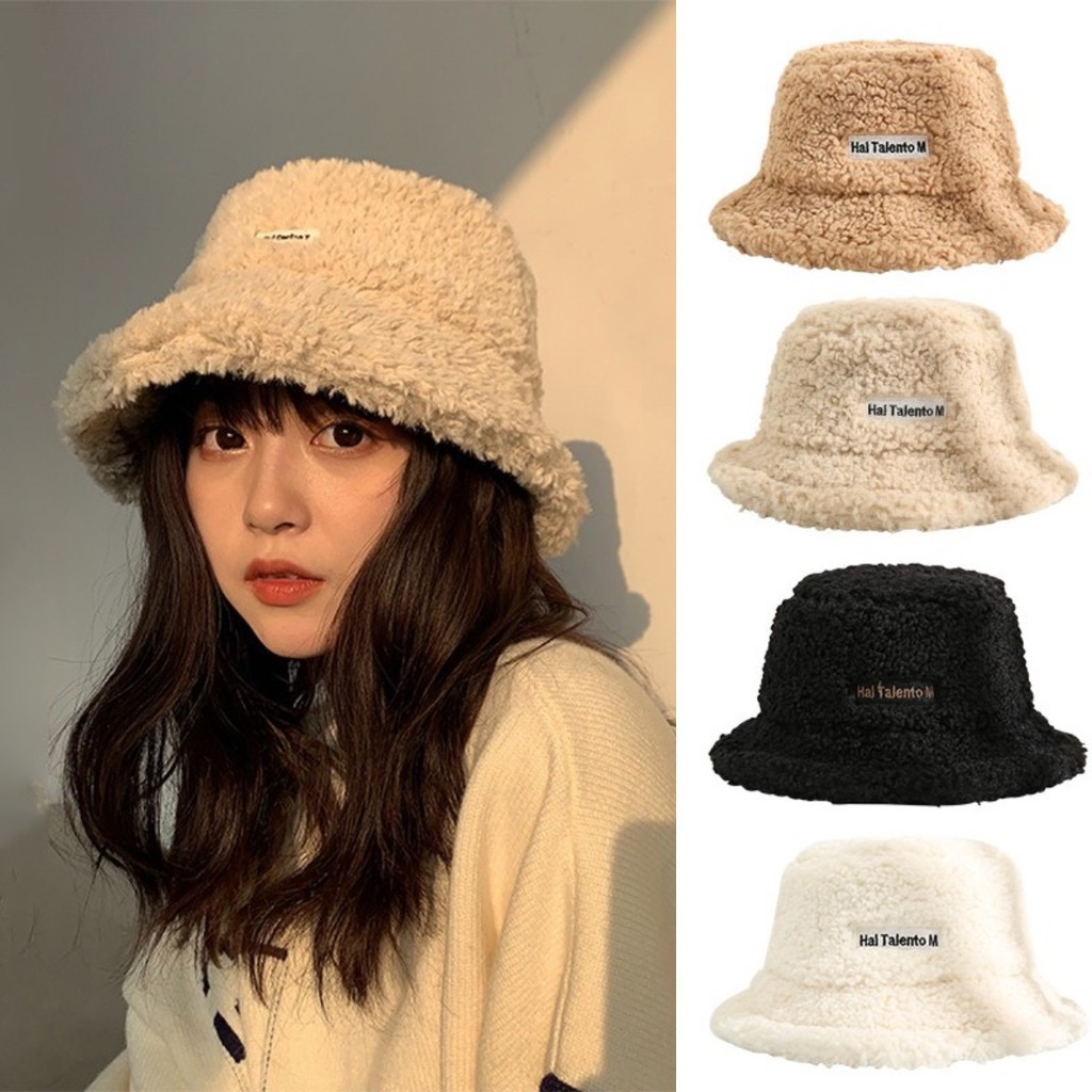 ￼Mũ Bucket Lông Cừu, Nón len phong cách Hàn Quốc dành cho bạn Nữ Xinh Đẹp