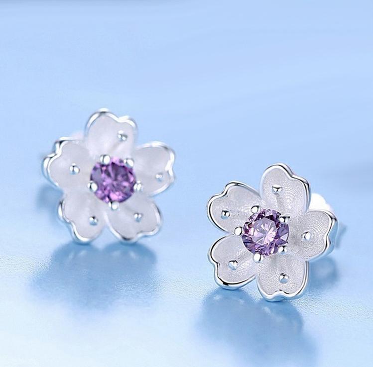 Bộ trang sức 4 món hoa anh đào nhụy tím Set2 S925 xinh xắn