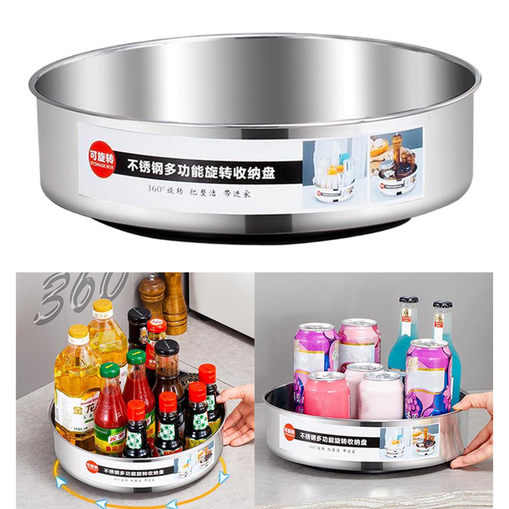 Turntable Kitchen Storage Organizer for Can or Seasonings Multifunctional Stainless Steel Organizer for Fridge Cabinet,360 Rotating Cosmetic Organizer