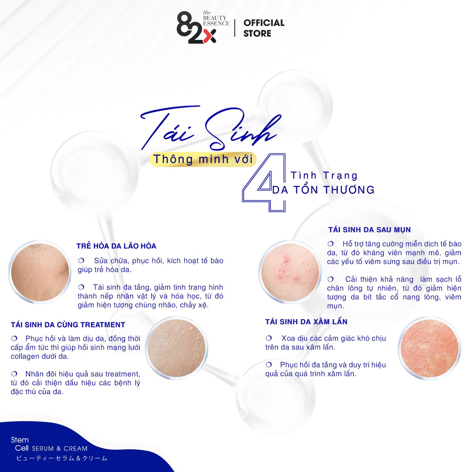 82X- Bộ đôi AI STEM CELL SERUM & CREAM dưỡng trắng , chống lão hóa hoàn hảo đến từ Nhật Bản với 10ml/chai và 10mg/hộp.