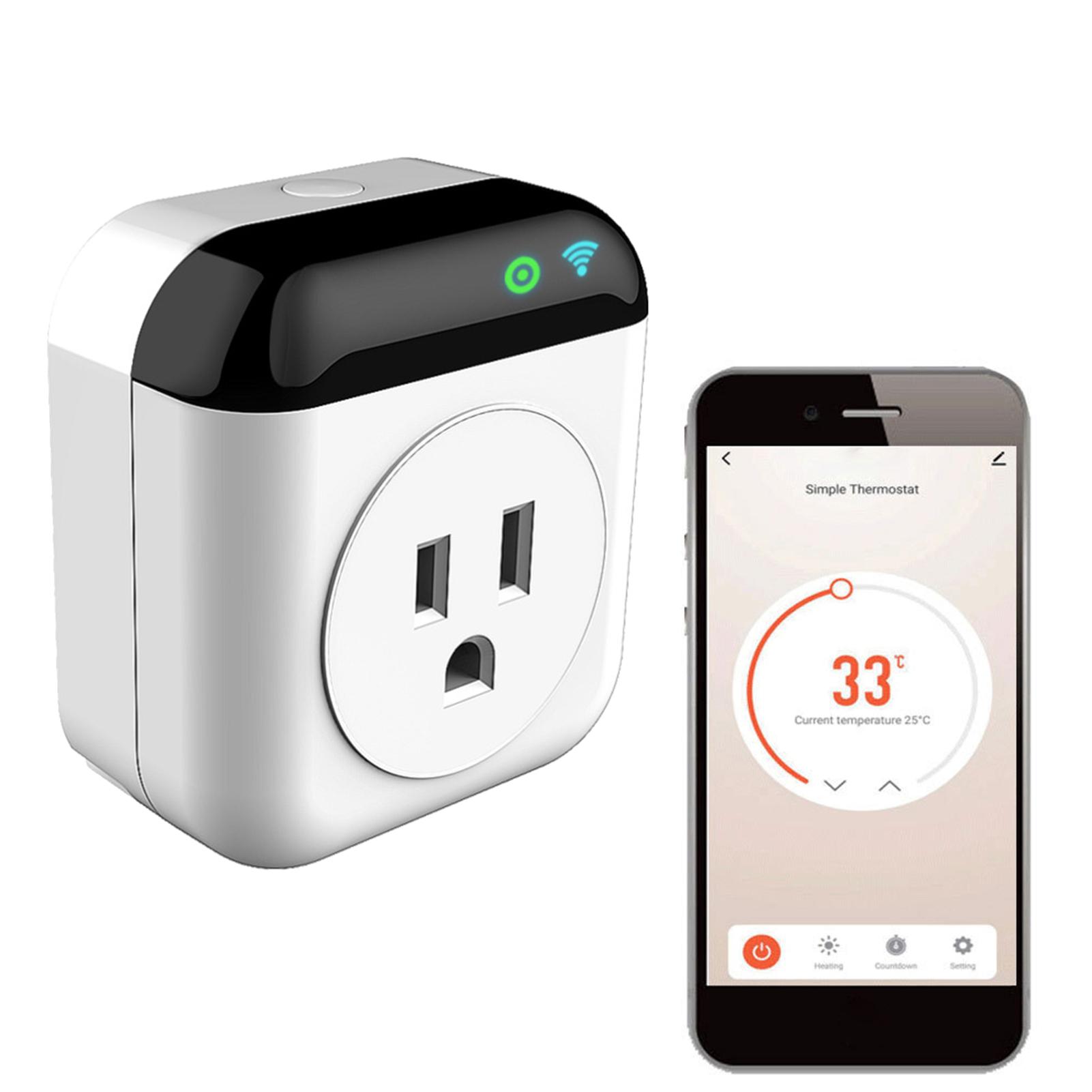 Programmable Smart Wifi Thermostat Plug Outlet Mini Temperature Controller 10A Plug-in Socket APP Control Voice Control Schedule Timer Electric Switch for Heating Cooling Appliances