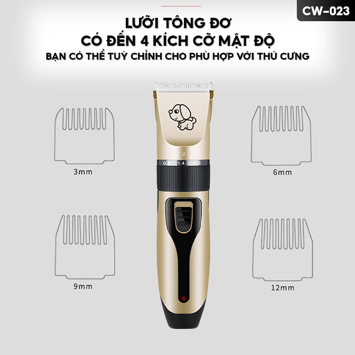 Tông Đơ Cắt Lông Chó Mèo Bộ Đầy Đủ Phụ Kiện Có Đủ Kích Thước Từ 3-12mm CW-023