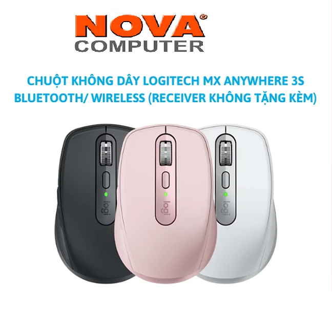 Chuột không dây Logitech MX Anywhere 3S BluetoothWireless không kèm recevier - Hàng chính hãng - Xám Pale Grey