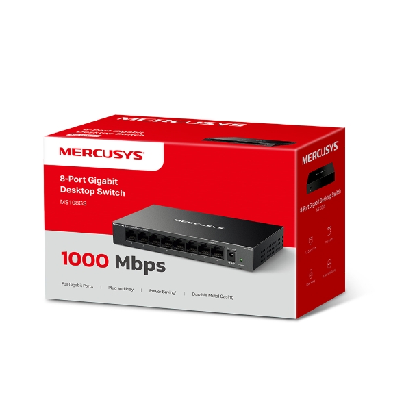 Bộ Chuyển Mạch Switch Mercusys MS108GS 8 Cổng Gigabit RJ45 10/100/1000 Mbps, Tiết Kiệm Năng Lượng - Hàng Chính Hãng