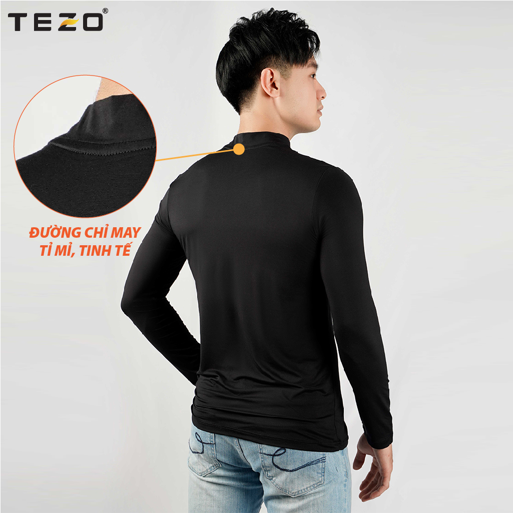 Áo giữ nhiệt nam TEZO, cổ tròn dài tay chất liệu cotton co giãn thoải mái hai màu đen trắng