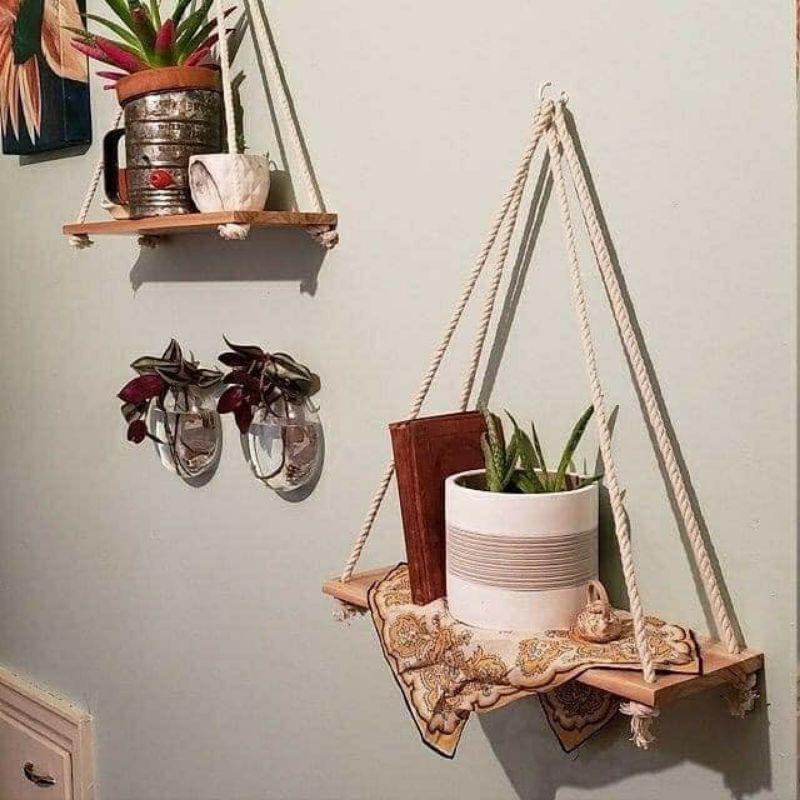 Kệ Gỗ Treo Tường + Dây Thừng Se macrame - Chất lượng Xuất Khẩu