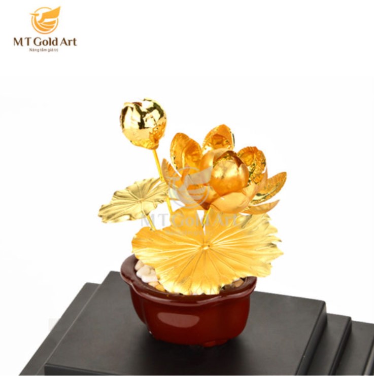 Chậu hoa sen dát vàng - Hàng chính hãng, trang trí nhà cửa, phòng làm việc, quà tặng sếp, đối tác, khách hàng, tân gia, khai trương
