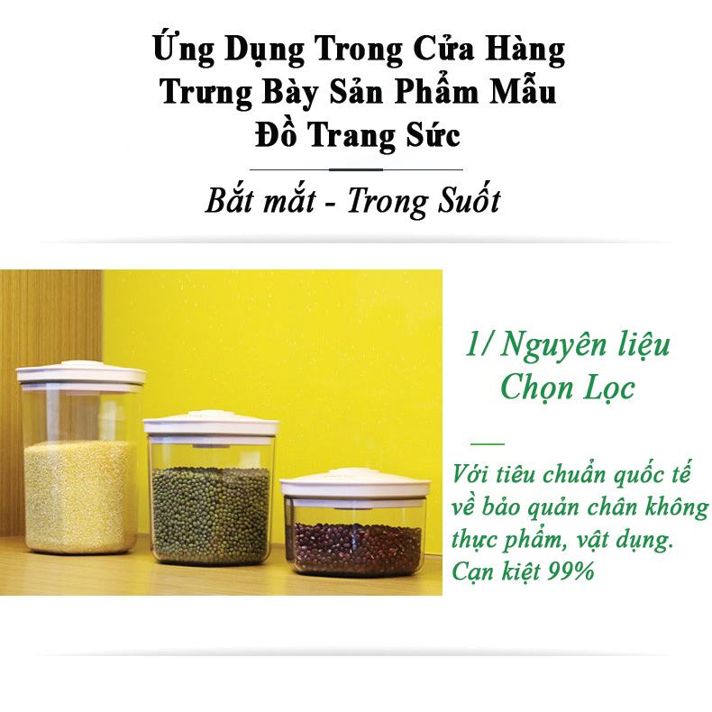 Bộ 3 bình chân không bảo quản thực phẩm, vật dụng, trang sức sử dụng với máy hút chân không