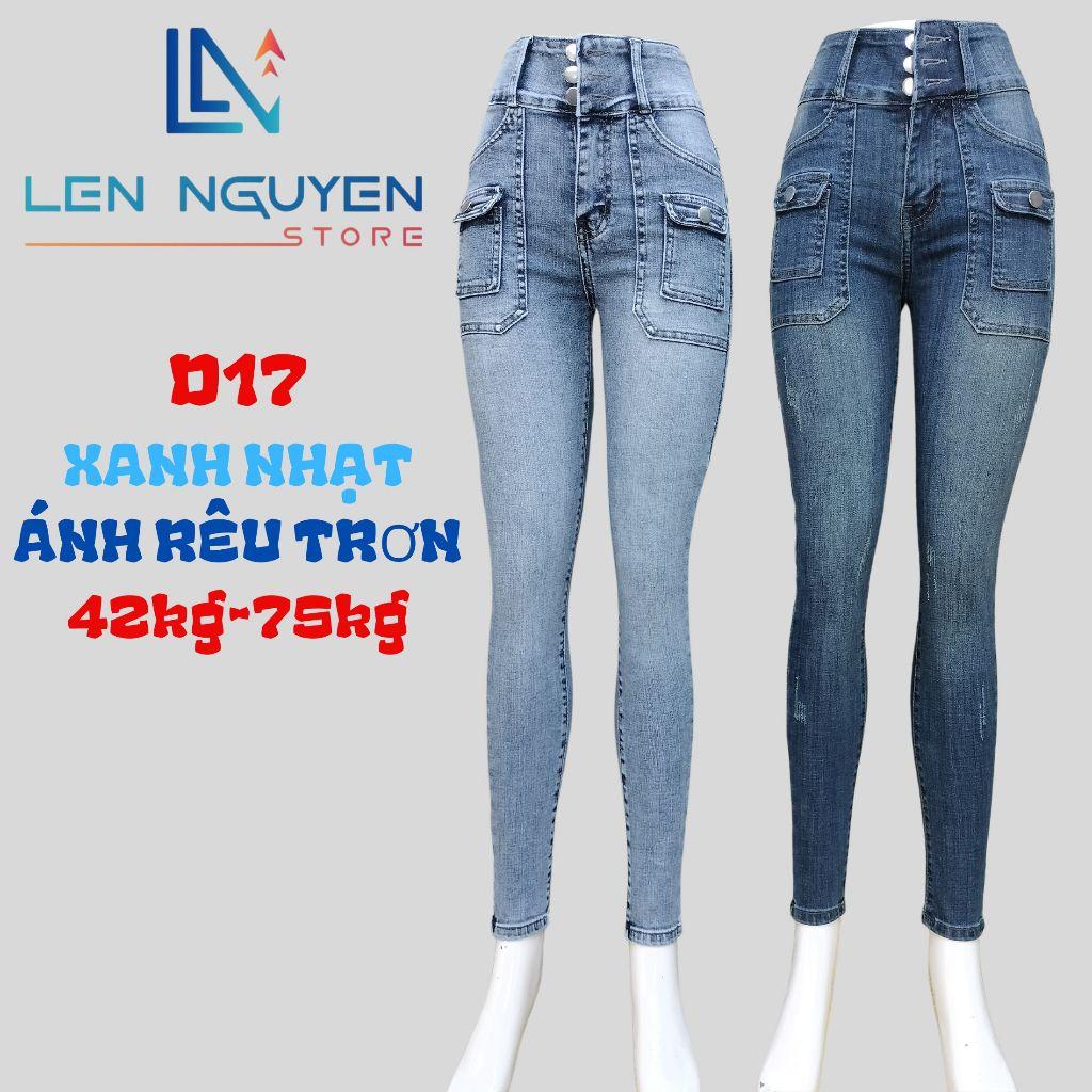 D17_Quần jean nữ, dài, lưng cao, quần bò nữ dáng ôm, quần rin nữ có big size, cho 42kg đến 75kg,LEN NGUYEN STORE - Xanh Nhạt