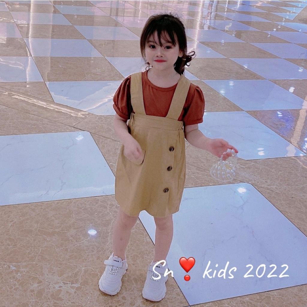 Set yếm váy thô kaki kèm áo cotton quảng châu cho bé gái 8-20kg