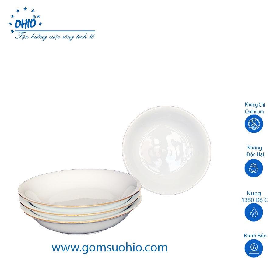 Đĩa Sâu Ảo 21cm Sứ Trắng Viền Kim OHIO