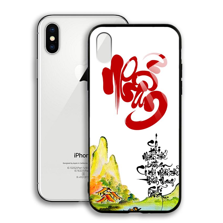 Ốp Lưng Kính Cường Lực cho Iphone X / XS - In chữ thư pháp - 03005 - 7808 NHAN02 -  Hàng Chính Hãng