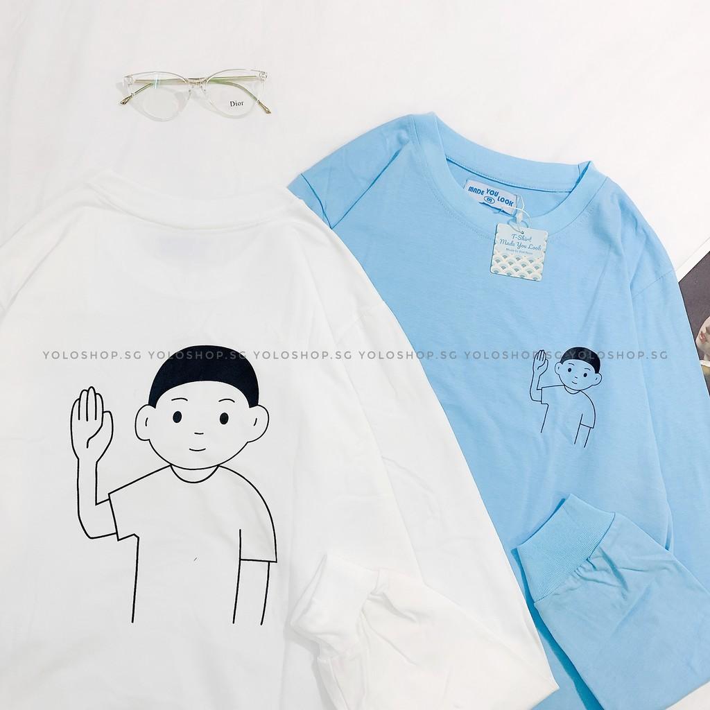 Áo Thun Tay Dài Có Bo Tay Unisex Couple Giơ Tay