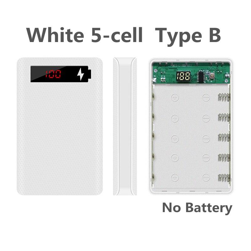 5x18650 Power Bank Box Portable 5V Dual USB Sạc điện thoại di động Vỏ DIY 18650 Giá đỡ pin Hộp sạc có đèn LED Màu sắc: Trắng 5 ô Loại B