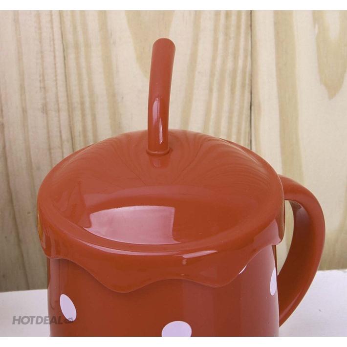 Ly Uống Nước Hình Dâu Tây Bằng Gốm Sứ Khử Chì - Size To Siêu Đẹp - Tặng Kèm Muỗng Và Ống Hút