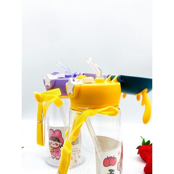 Bình Nước Nhựa Có Ống Hút Hình Sừng Hươu Hoạt Hình 600ML Dành Cho Bé