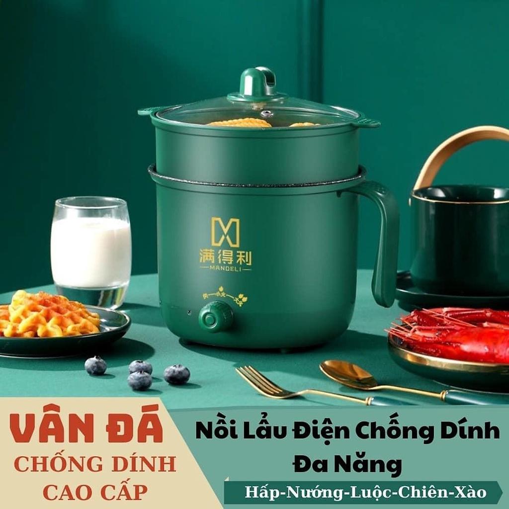 Nồi lẩu mini đa năng, ca nấu mì kèm giá hấp, đế chống dính, chiên xào, hấp, luộc, ăn lẩu tiện dụng