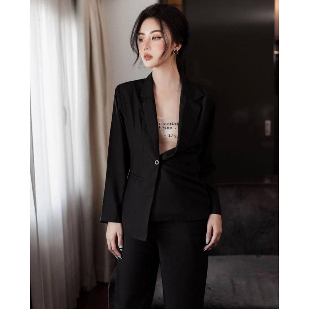 Áo Blazer Khuy Cài Lệch (ĐEN)