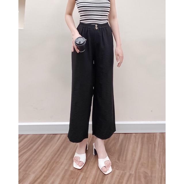 Quần culottes ống suông nữ đũi 2 khuy dọc chun bụng 72q06 by germe