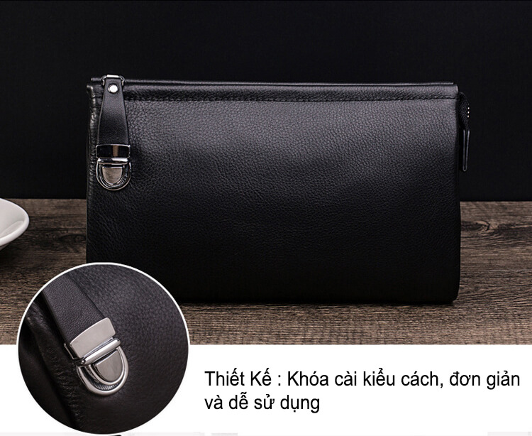 Clutch, Ví Cầm Tay Nam Thời Trang Cao Cấp Da Bò Mềm CL24 Đen