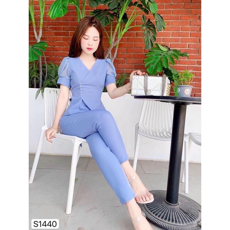 Sét bộ xếp ly đính nơ đóng cườm tay tơ lưới sang chảnh
