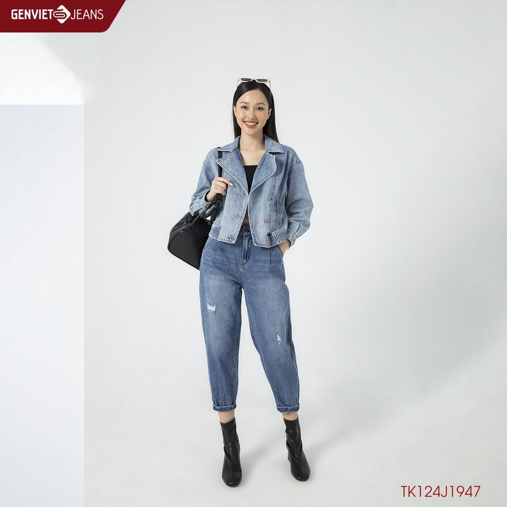 Áo Khoác Jeans Nữ Cổ Biker GENVIET TK124J1947