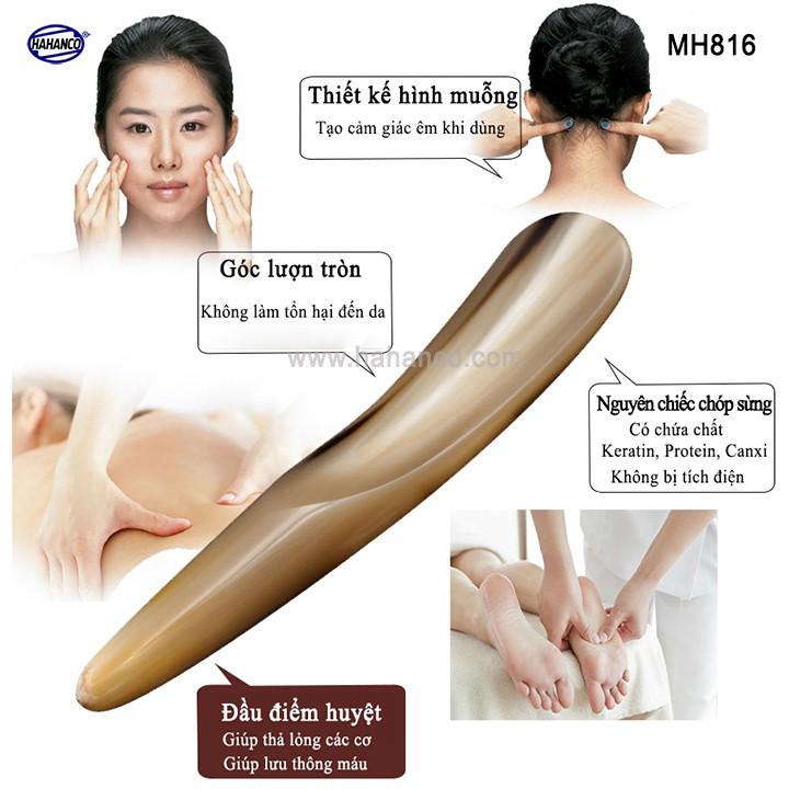 Dụng cụ điện chẩn bằng sừng (MH816) CÂY CẠO GIÓ, MÁT XA /DAY ẤN HUYỆT đa năng