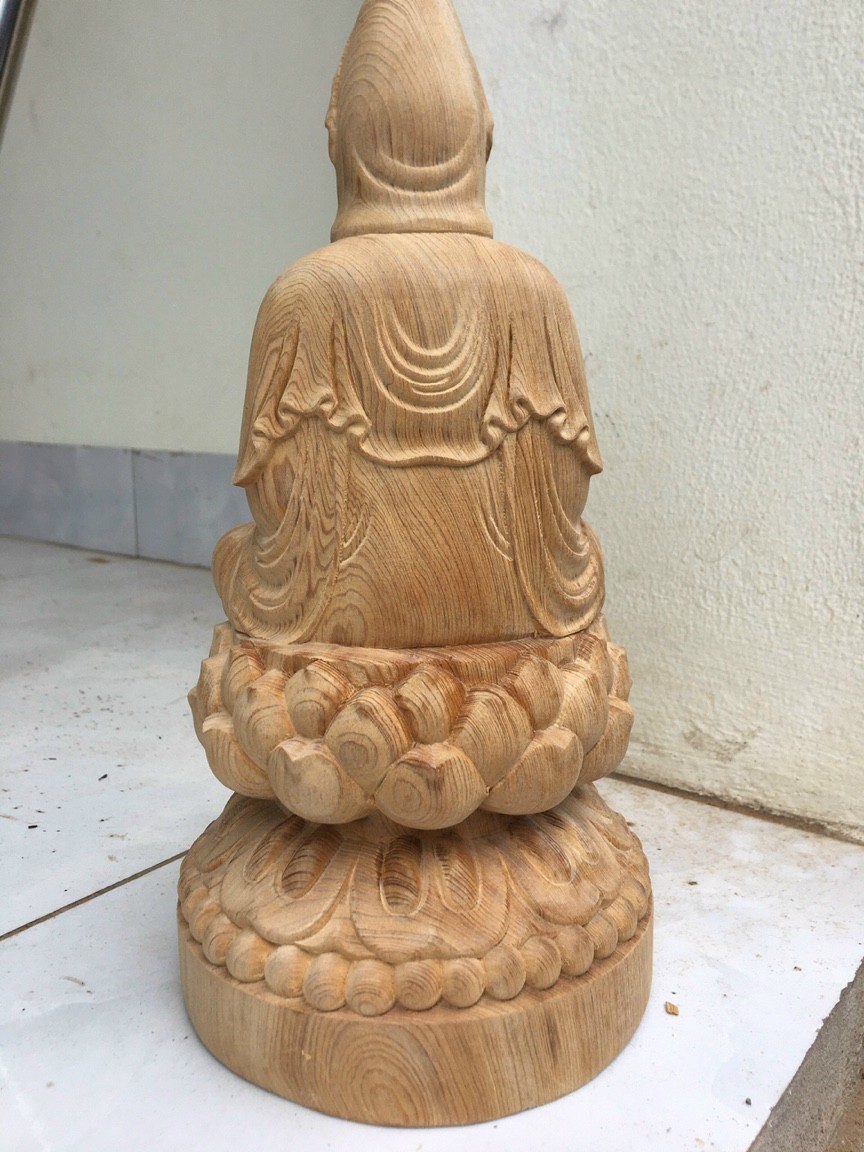 Tượng phật bà quan thế âm bồ tát bằng gỗ ngọc âm thơm phức kt cao 30×15×15cm