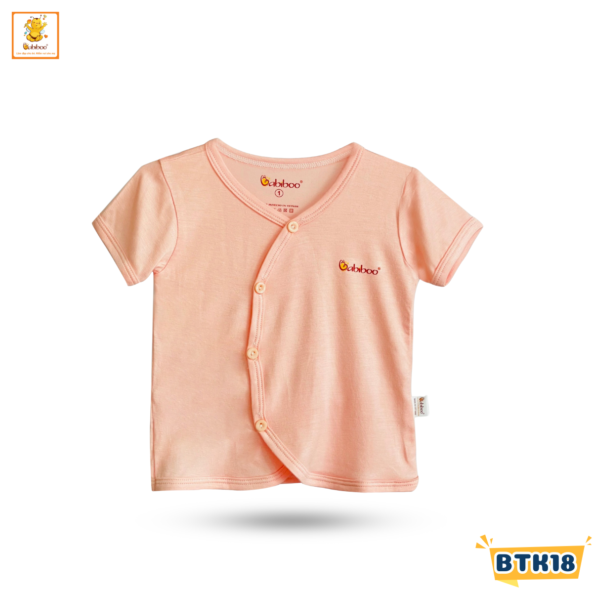 Áo sơ sinh cộc tay Babiboo áo sơ sinh kiểu cổ tim vải Viscose mềm mịn mát BTK18
