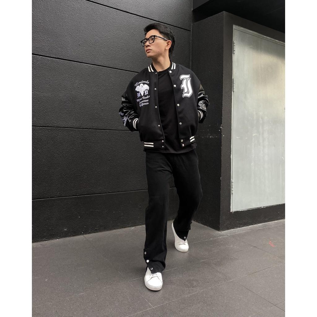 Bomber tay da ghost vintage , varsity jacket nam nữ chất dạ 2 lớp , áo khoác bóng chày local brand unisex - Gin Store