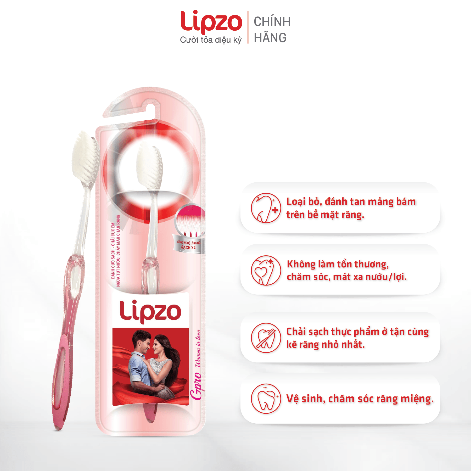 Bàn Chải Đánh Răng LIPZO Gpro Phù Hợp Nữ Giới Công Nghệ Nano Kháng Khuẩn Lông Nở Kết Hợp Chỉ Tơ Nha Khoa
