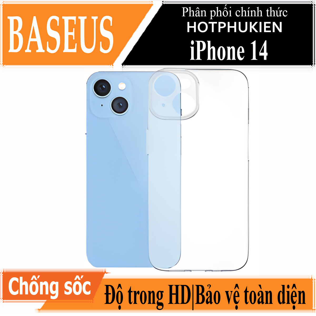 Ốp lưng chống sốc trong suốt cho iPhone 14 (6.1 inch) hiệu Baseus tective Case trang bị khung bảo vệ camera, chống chịu va đập cực tốt, độ trong suốt chuẩn HD - hàng nhập khẩu