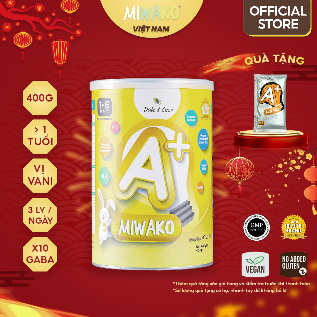Sữa Miwako A+ Hộp 400g Vị Vani Nhập Khẩu Malaysia, Sữa Hạt Hữu Cơ Organic Cho Bé Từ 1-6 Tuổi Giúp Cải Thiện Ngôn Ngữ Phát Triển Trí Não &amp; Chiều Cao Vị Ngọt Tự Nhiên Dễ Uống
