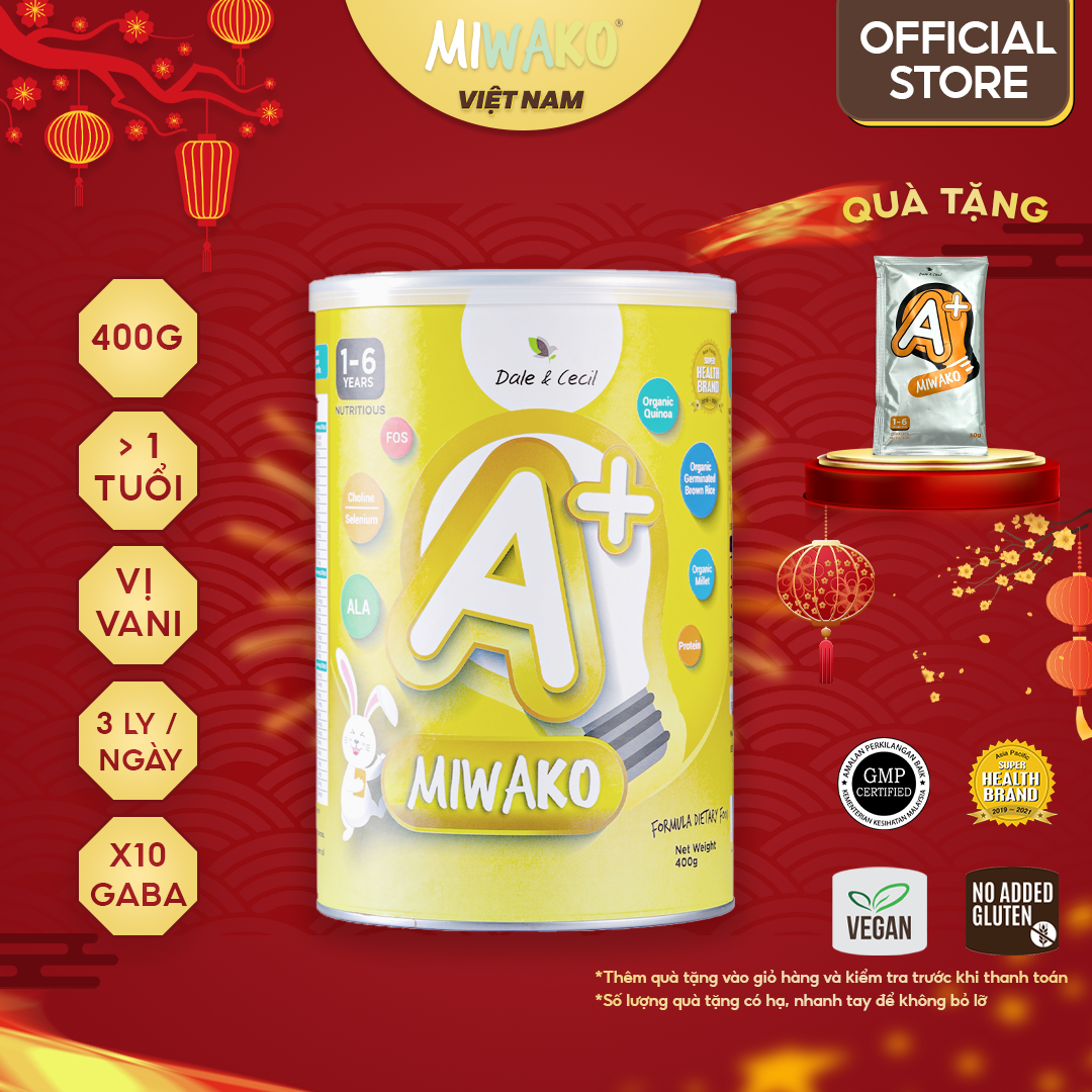 Sữa Miwako A+ Hộp 400g Vị Vani Nhập Khẩu Malaysia, Sữa Hạt Hữu Cơ Organic Cho Bé Từ 1-6 Tuổi Giúp Cải Thiện Ngôn Ngữ Phát Triển Trí Não & Chiều Cao Vị Ngọt Tự Nhiên Dễ Uống