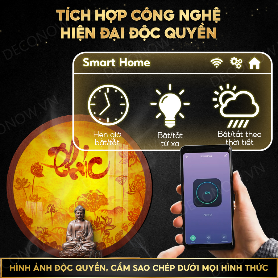 Đèn Hào Quang Phật In Tranh Trúc Chỉ DECORNOW 30,40 cm, Trang Trí Ban Thờ, Hào Quang Trúc Chỉ HOA SEN DCN-TC24